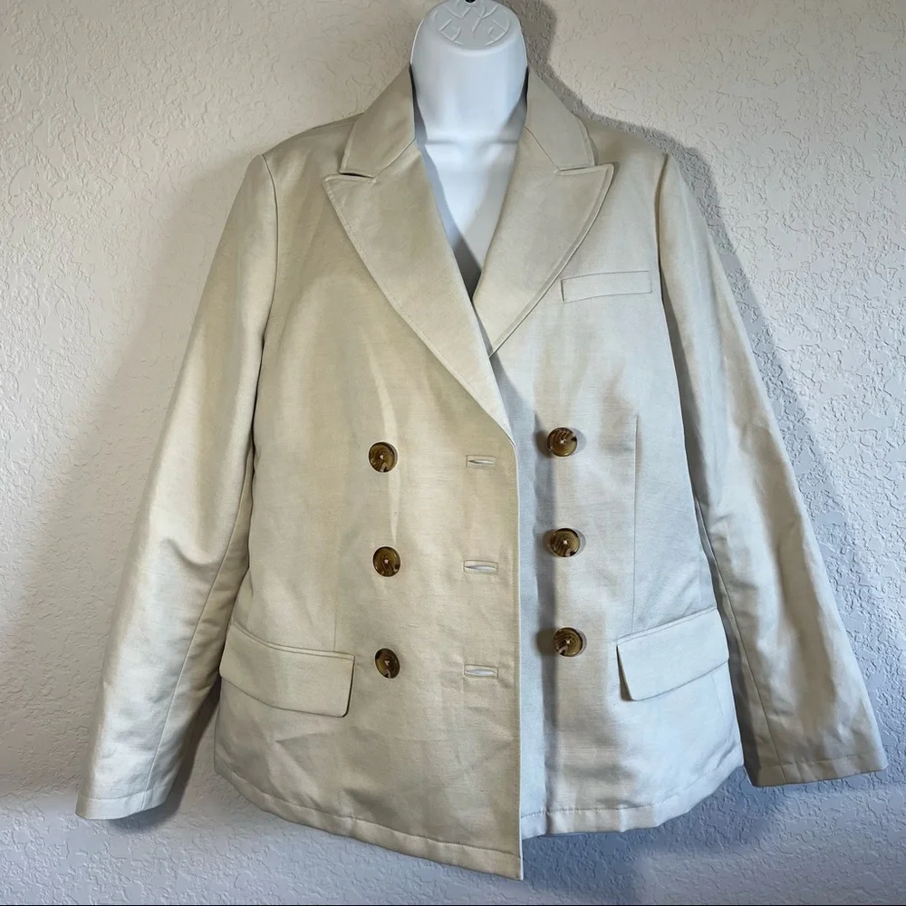 Brooks Brothers Linen Blend Khaki Double Breasted Jacket - Picture 3 of 11